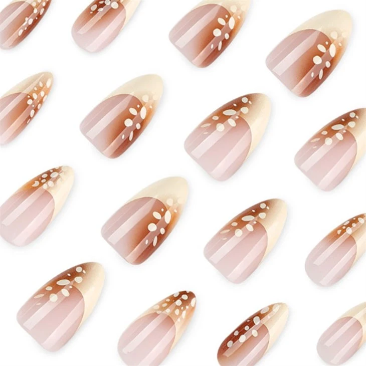 Caramel French Tip Floral Press On Nails factory