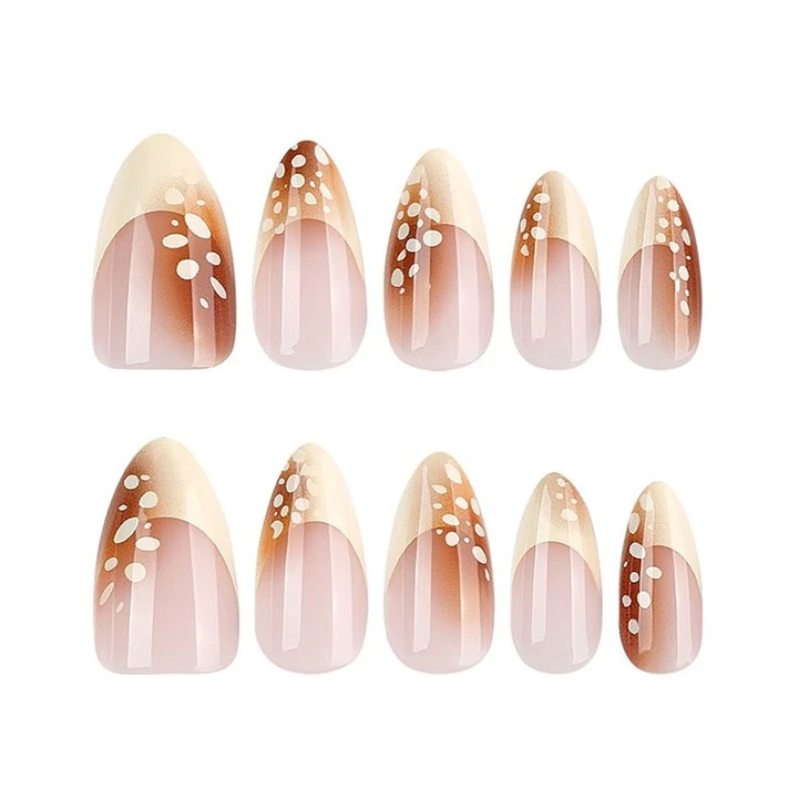 Caramel French Tip Floral Press On Nails high quality